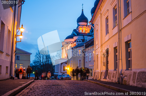 Image of People walk down the street of Old Tallinn