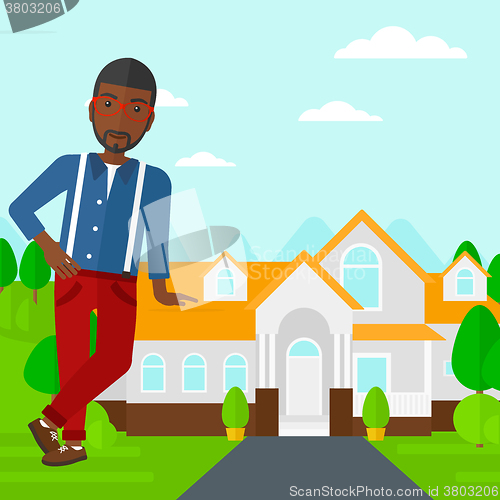 Image of Real estate agent offering house.