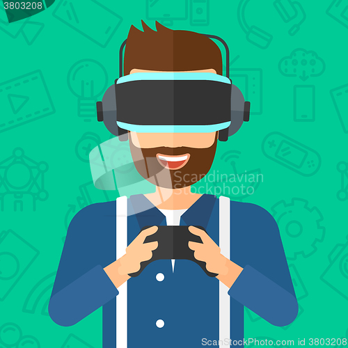 Image of Man wearing virtual reality headset.