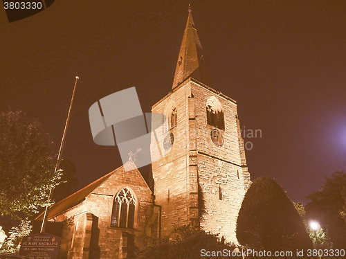 Image of St Mary Magdalene church in Tanworth in Arden at night vintage