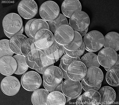 Image of Black and white Dollar coins 1 cent wheat penny