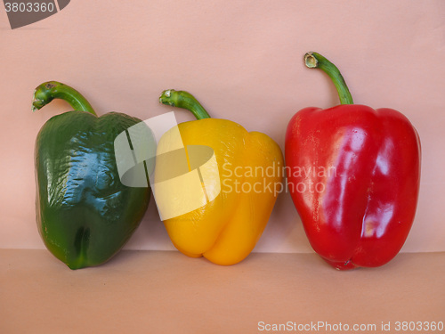 Image of Yellow Green and Red Peppers vegetables