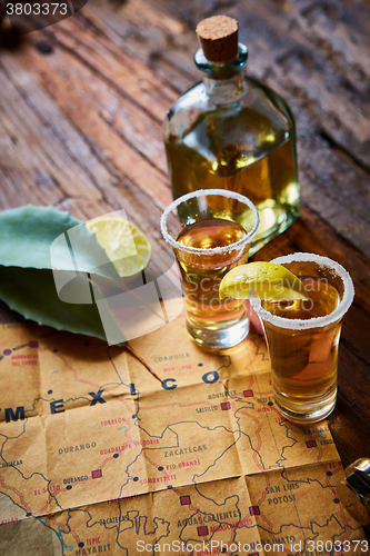 Image of Tequila shot with lime and sea salt 