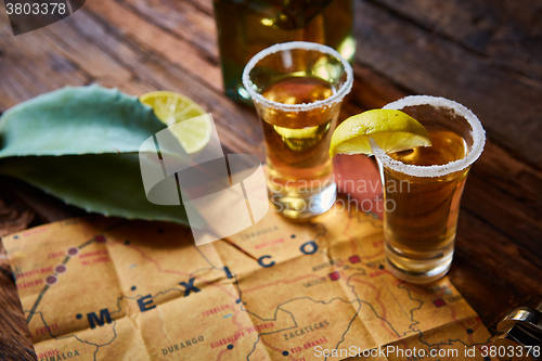 Image of Tequila shot with lime and sea salt 