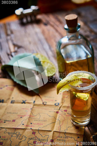 Image of Tequila shot with lime and sea salt 