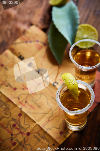 Image of Tequila shot with lime and sea salt 