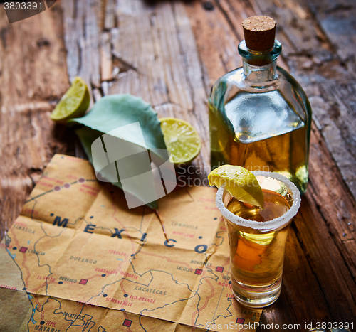 Image of Tequila shot with lime and sea salt 