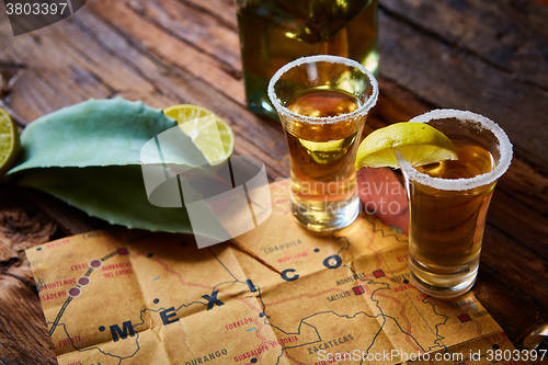 Image of Tequila shot with lime and sea salt 