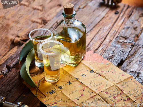 Image of Tequila shot with lime and sea salt 