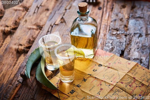 Image of Tequila shot with lime and sea salt 