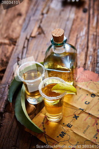 Image of Tequila shot with lime and sea salt 
