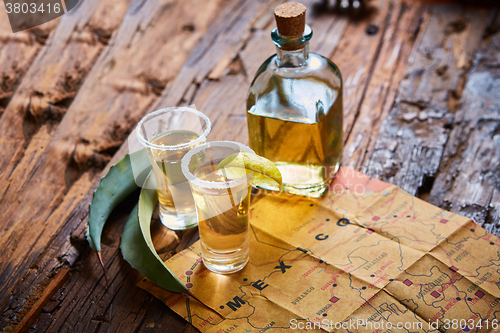 Image of Tequila shot with lime and sea salt 