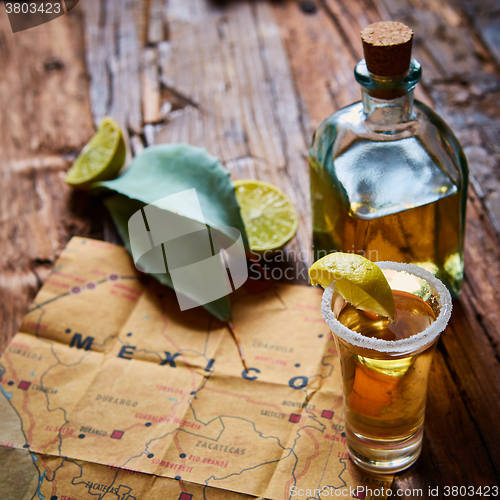 Image of Tequila shot with lime and sea salt 