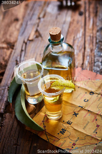 Image of Tequila shot with lime and sea salt 