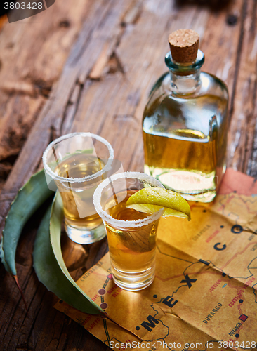 Image of Tequila shot with lime and sea salt 