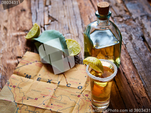 Image of Tequila shot with lime and sea salt 