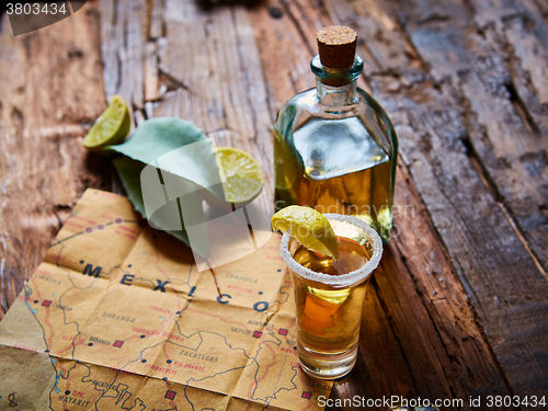 Image of Tequila shot with lime and sea salt 