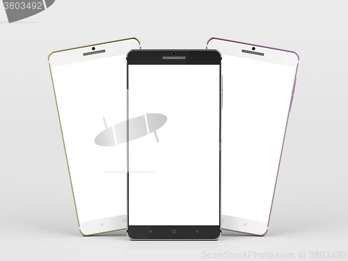 Image of Three smartphones with blank screens