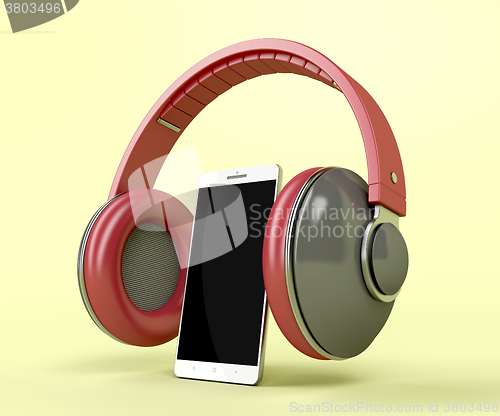 Image of Red wireless headphones and smartphone