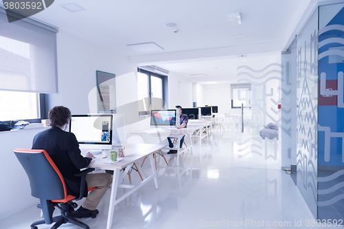 Image of startup business, software developer working on computer