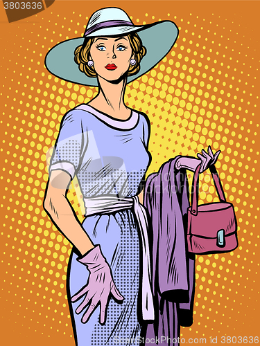 Image of Elegant lady in beautiful dress and hat