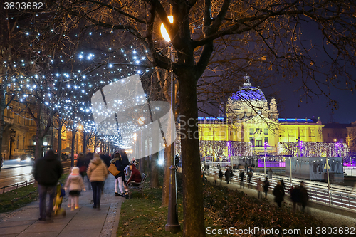 Image of Illuminated promenade in Zagreb