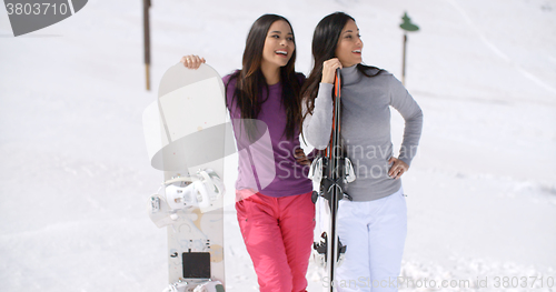 Image of Two young women on a winter vacation