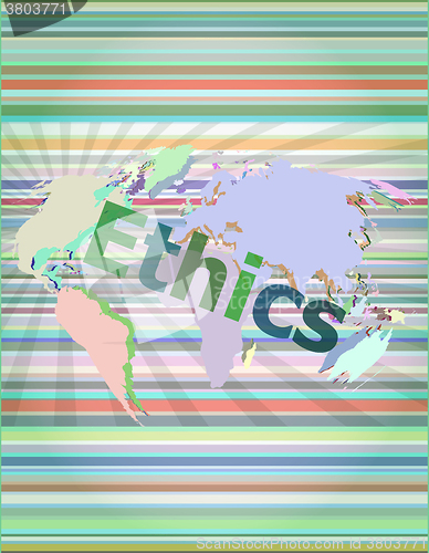 Image of ethics word on digital touch screen vector illustration