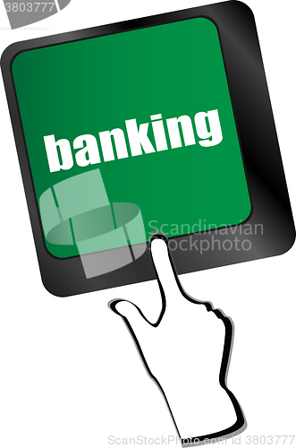 Image of Keyboard key with enter button banking, business concept