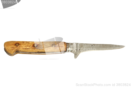 Image of old handmade knife over white