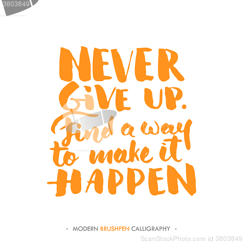 Image of Inspirational quote \'Never give up\' .For greeting cards.Vector illustration