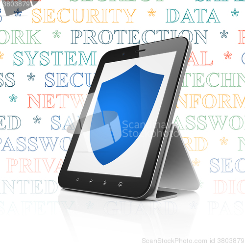 Image of Protection concept: Tablet Computer with Shield on display