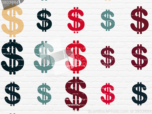 Image of Currency concept: Dollar icons on wall background