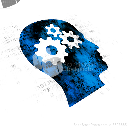 Image of Data concept: Head With Gears on Digital background