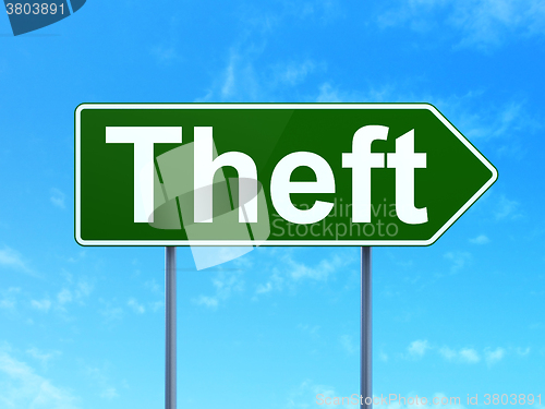 Image of Security concept: Theft on road sign background