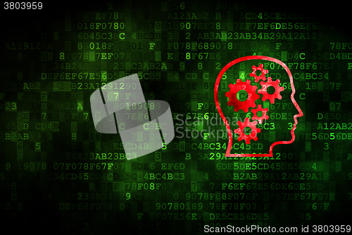 Image of Data concept: Head With Gears on digital background