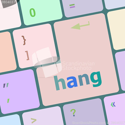 Image of computer keyboard with words hang on enter button vector illustration