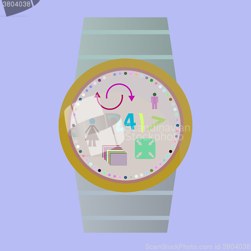 Image of Smart watch with flat icons. Vector illustration.