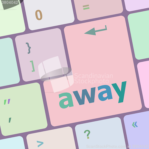 Image of away word on keyboard key, notebook computer vector illustration