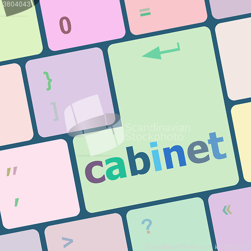 Image of computer keyboard with the print cabinet on button vector illustration