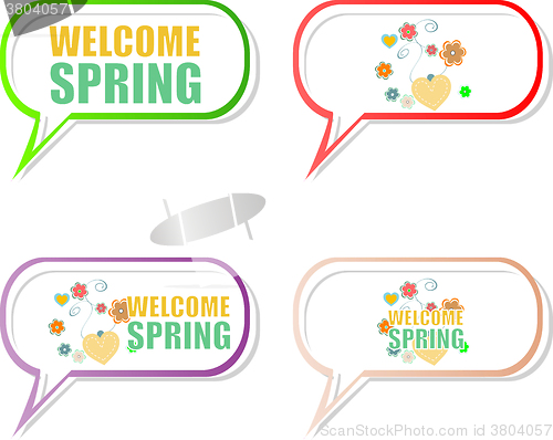 Image of Welcome Spring Holiday Card. Welcome Spring Vector. Love background. Spring Holiday Graphic. Welcome Spring Art. Spring Holiday Drawing