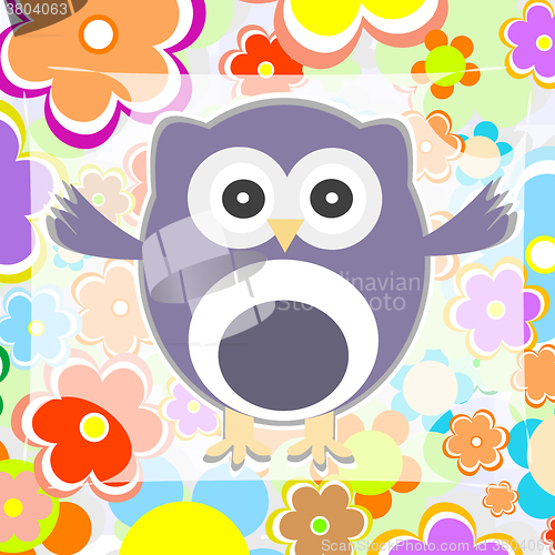 Image of cute summer background owl with flower vector illustration