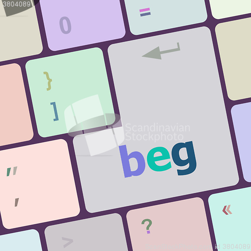 Image of beg word on keyboard key, notebook computer button vector illustration
