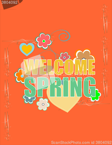 Image of Welcome Spring Holiday Card. Welcome Spring Vector. Welcome Spring background. Spring Holiday Graphic. Welcome Spring Art. Spring Holiday Drawing