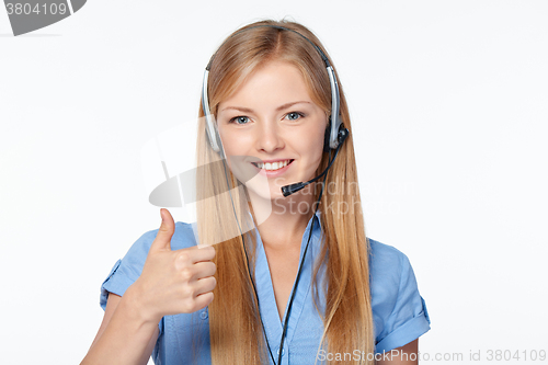 Image of Woman support phone operator in headset