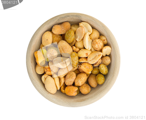 Image of Fresh mixed salted nuts in a bowl, peanut mix