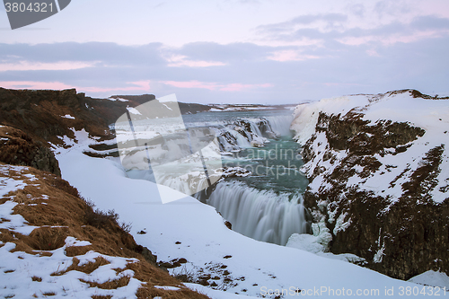 Image of Waterfall Gullfoss in Iceland, long time exposure
