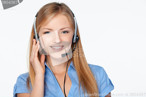 Image of Woman support phone operator in headset