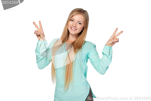Image of Woman with thumbs up gesture