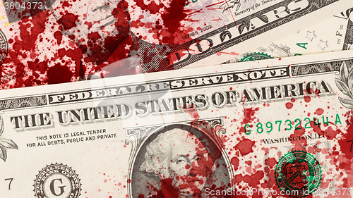 Image of US one Dollar bill, close up, blood